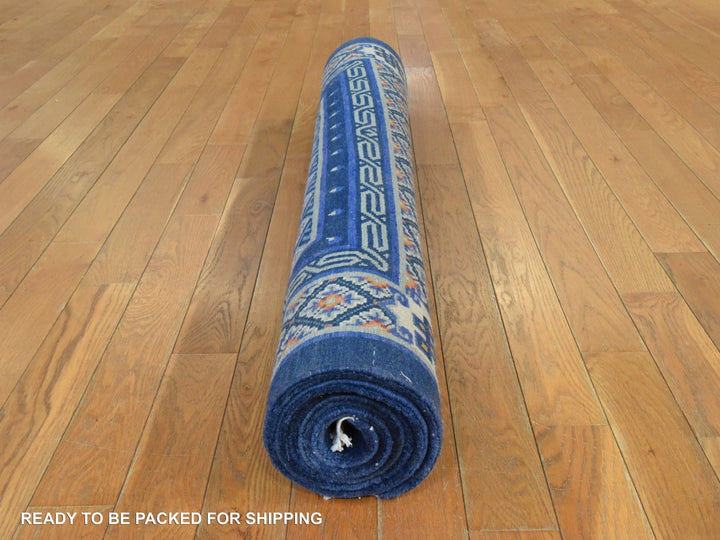 3'10" x 6'2" Vintage Hand Knotted Blue Wool Rectangle Oriental Rug - MOA10278562