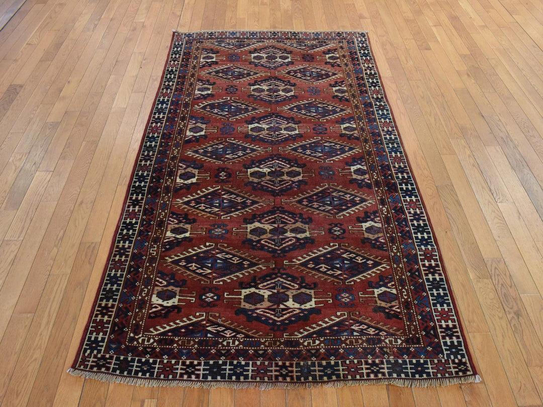4'5" x 7'6" Vintage Hand Knotted Red Wool Rectangle Oriental Rug - MOA10278566