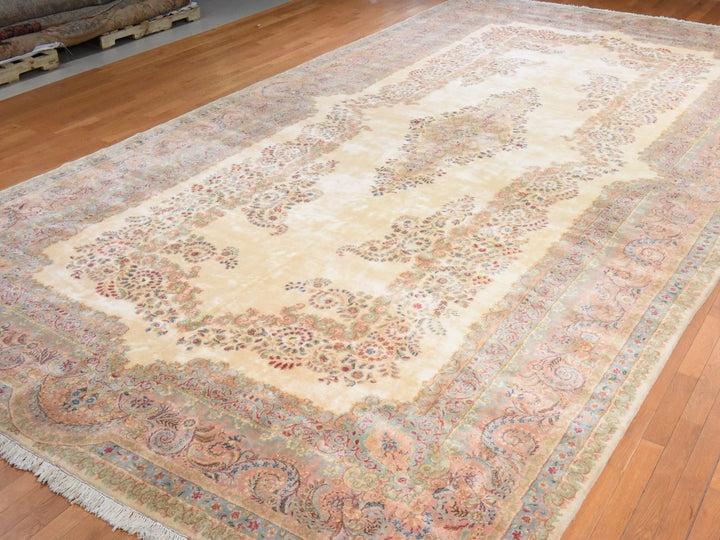 11'7" x 22'2" Vintage Hand Knotted Ivory Wool Rectangle Oriental Rug - MOA10278567