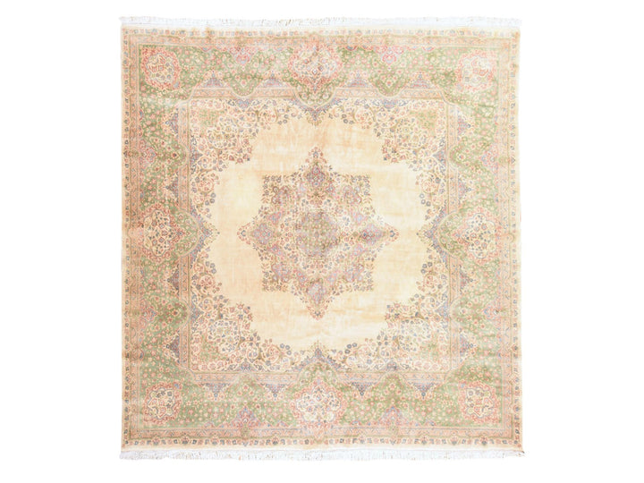 11'6" x 12'1" Vintage Hand Knotted Ivory Wool Square Oriental Rug - MOA10278568
