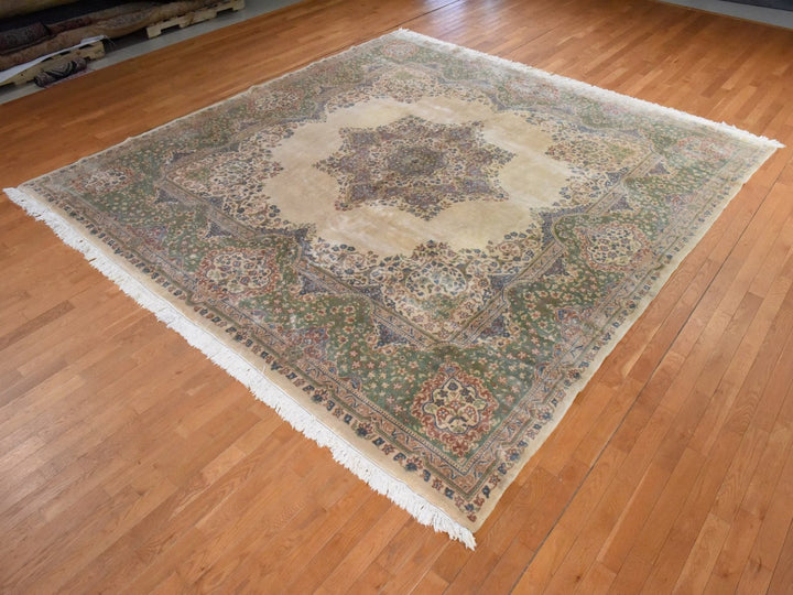 11'6" x 12'1" Vintage Hand Knotted Ivory Wool Square Oriental Rug - MOA10278568