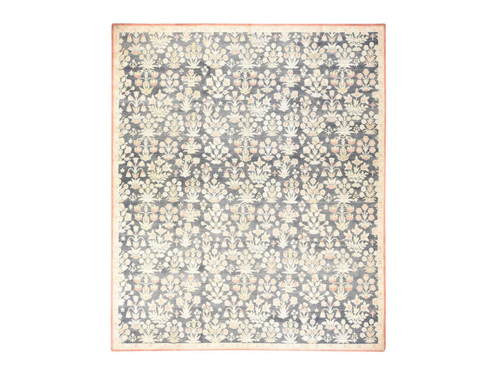 12'0" x 14'1" New Hand Knotted Black Wool & Silk Rectangle Oriental Rug - MOA10278573