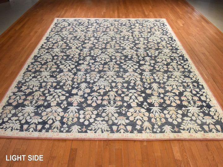 12'0" x 14'1" New Hand Knotted Black Wool & Silk Rectangle Oriental Rug - MOA10278573