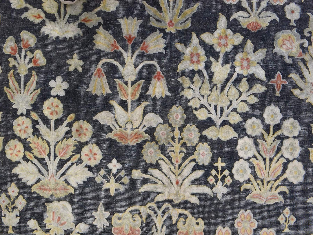 12'0" x 14'1" New Hand Knotted Black Wool & Silk Rectangle Oriental Rug - MOA10278573