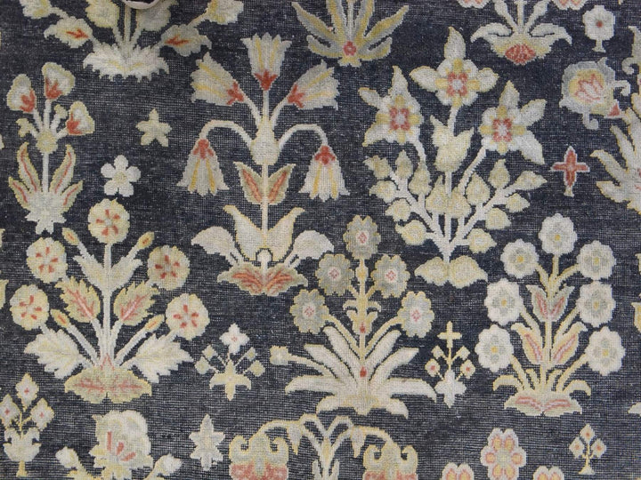 12'0" x 14'1" New Hand Knotted Black Wool & Silk Rectangle Oriental Rug - MOA10278573