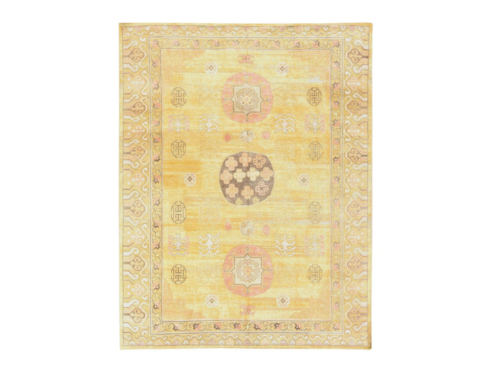 7'11" x 10'3" New Hand Knotted Yellow Silk Rectangle Oriental Rug - MOA10278575