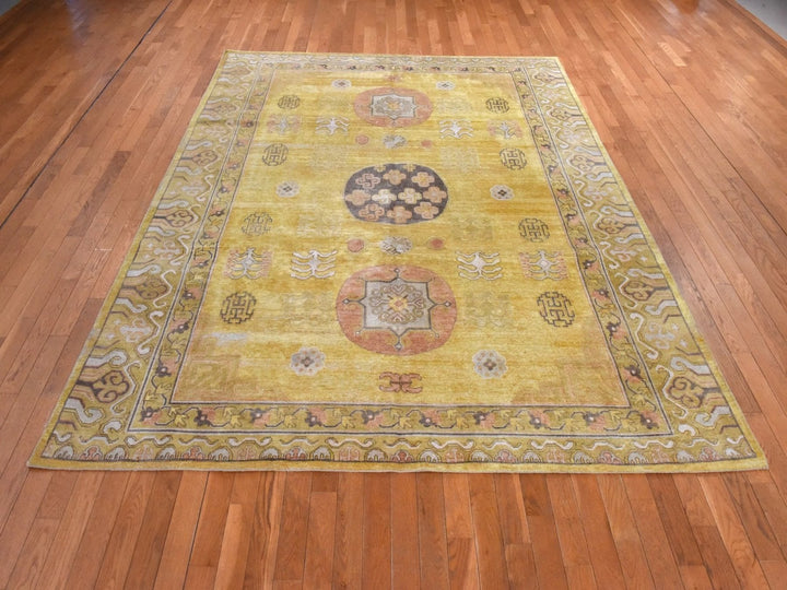 7'11" x 10'3" New Hand Knotted Yellow Silk Rectangle Oriental Rug - MOA10278575