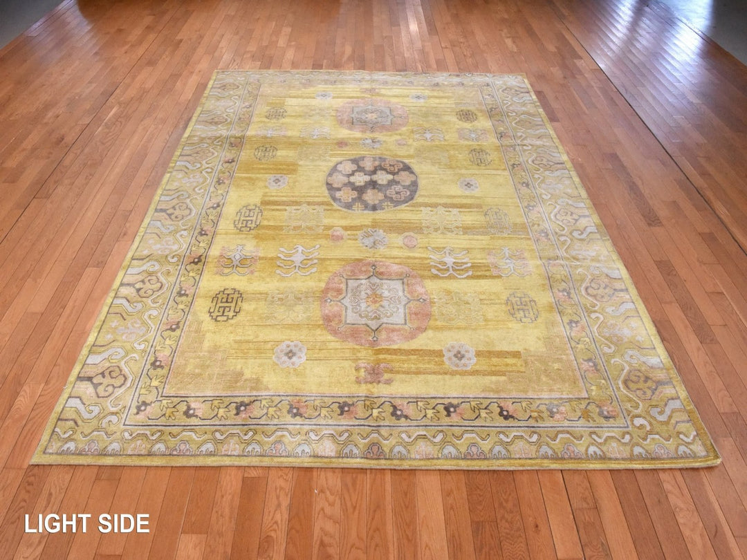 7'11" x 10'3" New Hand Knotted Yellow Silk Rectangle Oriental Rug - MOA10278575