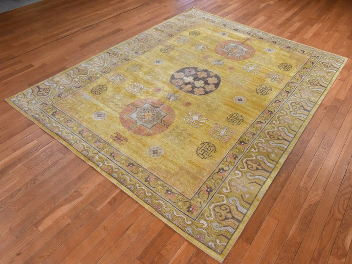 7'11" x 10'3" New Hand Knotted Yellow Silk Rectangle Oriental Rug - MOA10278575