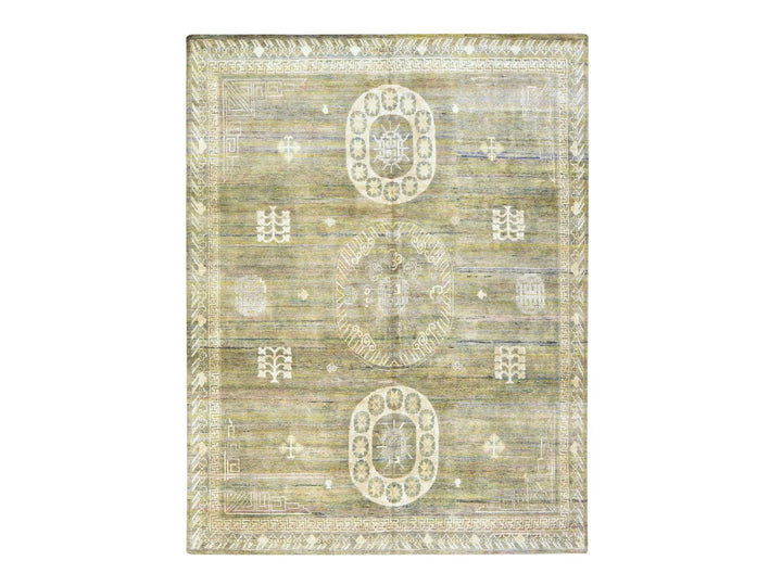 7'11" x 10'2" New Hand Knotted Green Silk Rectangle Oriental Rug - MOA10278576