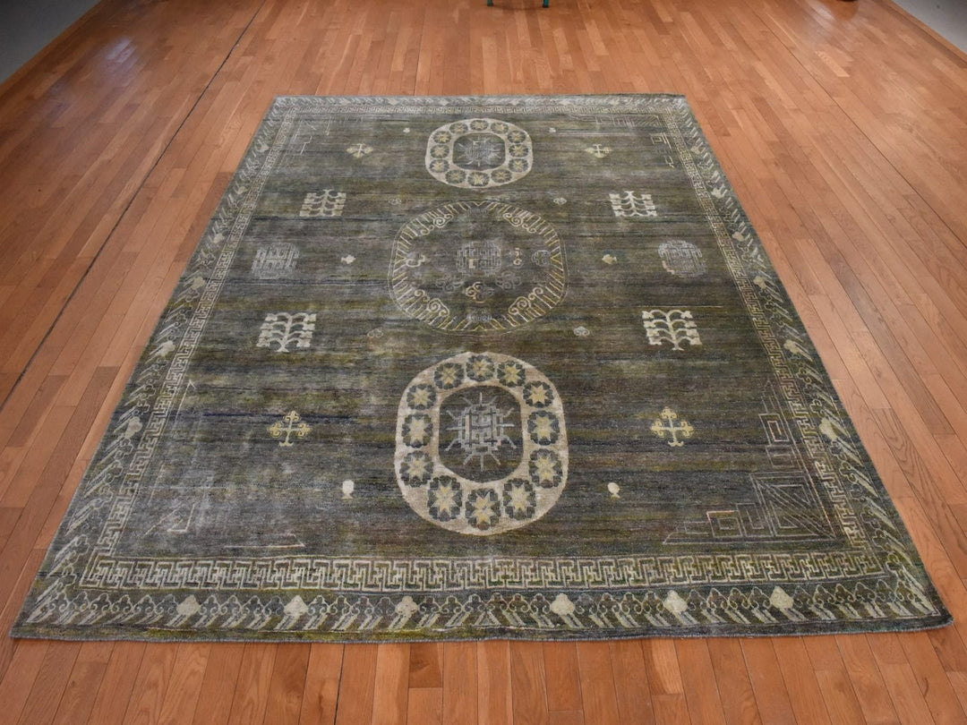 7'11" x 10'2" New Hand Knotted Green Silk Rectangle Oriental Rug - MOA10278576