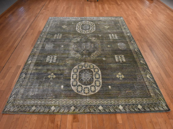 7'11" x 10'2" New Hand Knotted Green Silk Rectangle Oriental Rug - MOA10278576