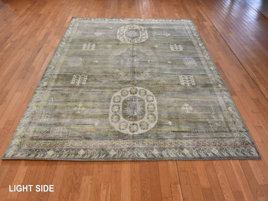 7'11" x 10'2" New Hand Knotted Green Silk Rectangle Oriental Rug - MOA10278576