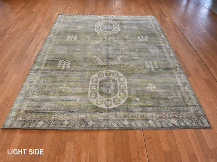 7'11" x 10'2" New Hand Knotted Green Silk Rectangle Oriental Rug - MOA10278576