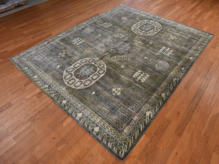 7'11" x 10'2" New Hand Knotted Green Silk Rectangle Oriental Rug - MOA10278576