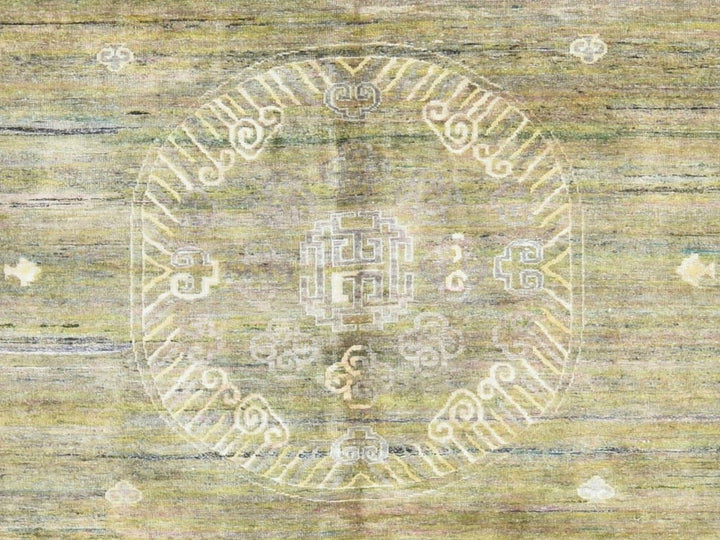 7'11" x 10'2" New Hand Knotted Green Silk Rectangle Oriental Rug - MOA10278576