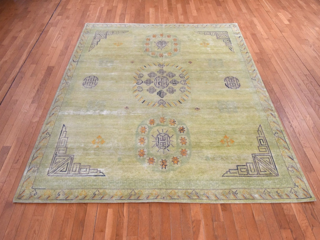 8'2" x 10'2" New Hand Knotted Green Silk Rectangle Oriental Rug - MOA10278578