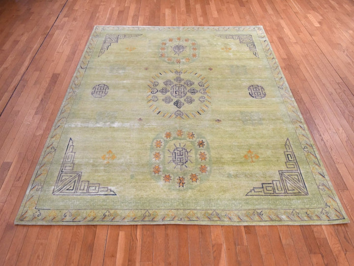 8'2" x 10'2" New Hand Knotted Green Silk Rectangle Oriental Rug - MOA10278578