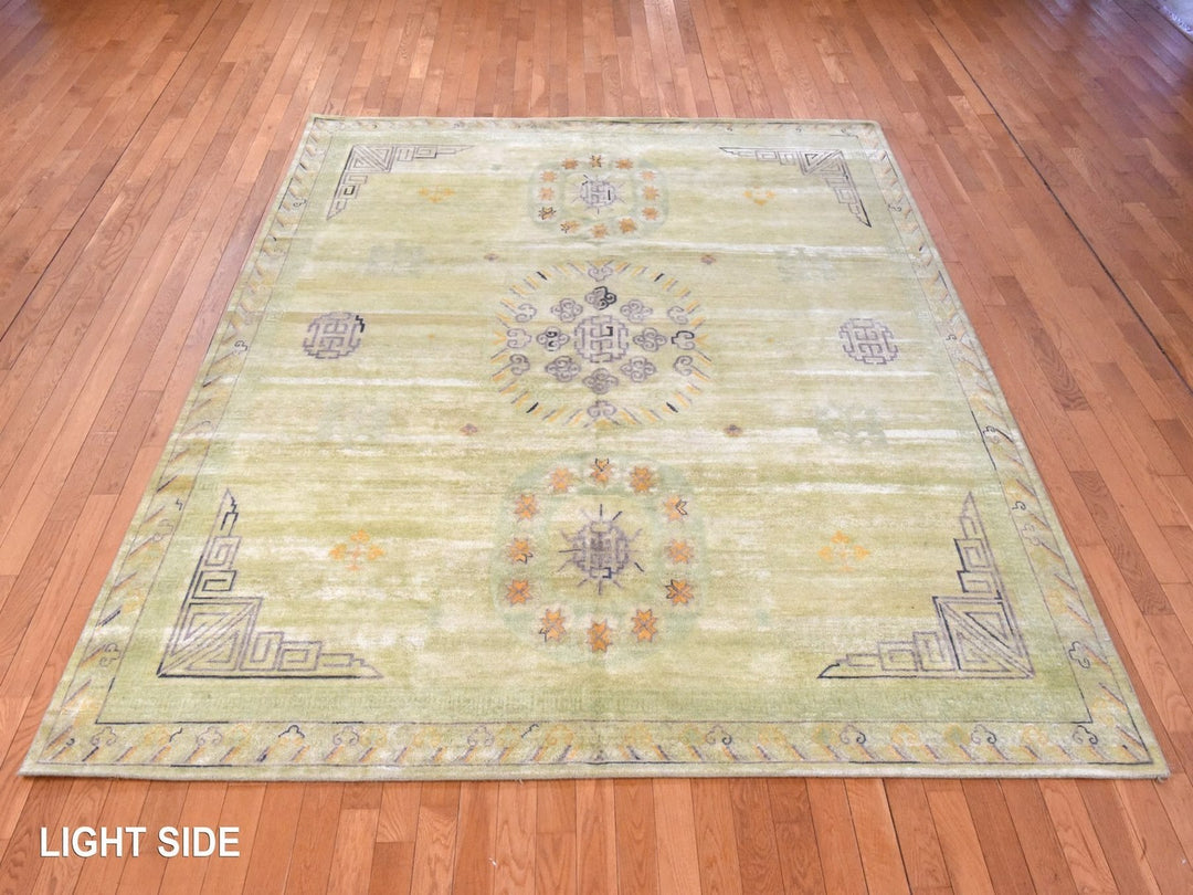 8'2" x 10'2" New Hand Knotted Green Silk Rectangle Oriental Rug - MOA10278578