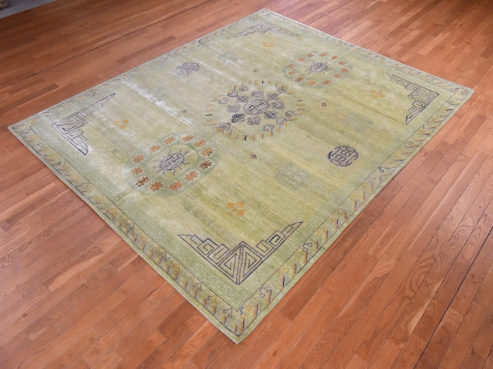 8'2" x 10'2" New Hand Knotted Green Silk Rectangle Oriental Rug - MOA10278578
