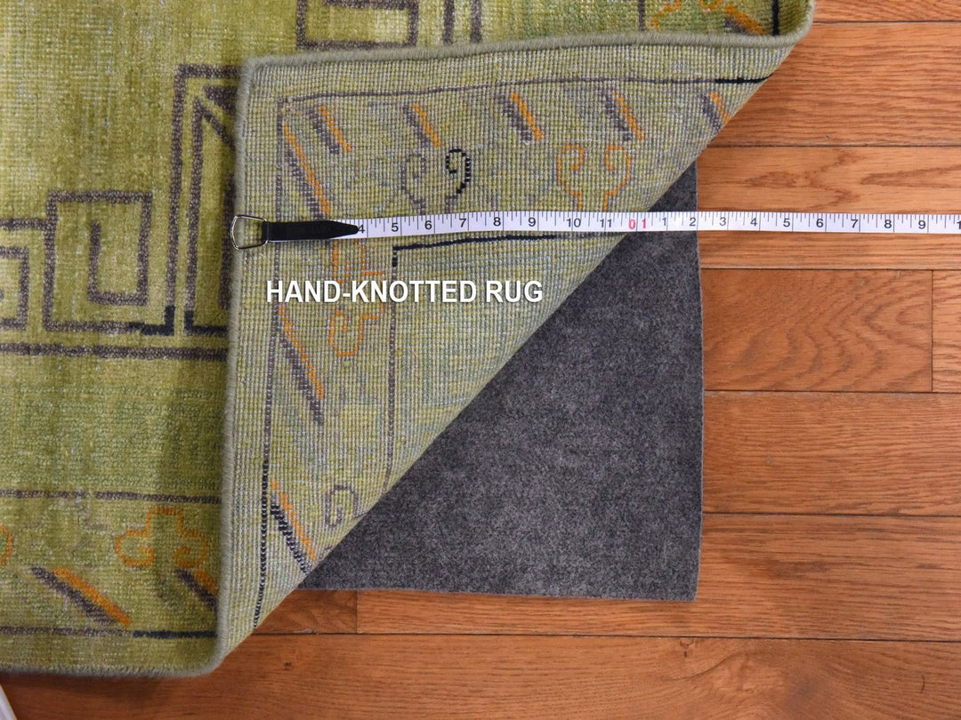 8'2" x 10'2" New Hand Knotted Green Silk Rectangle Oriental Rug - MOA10278578