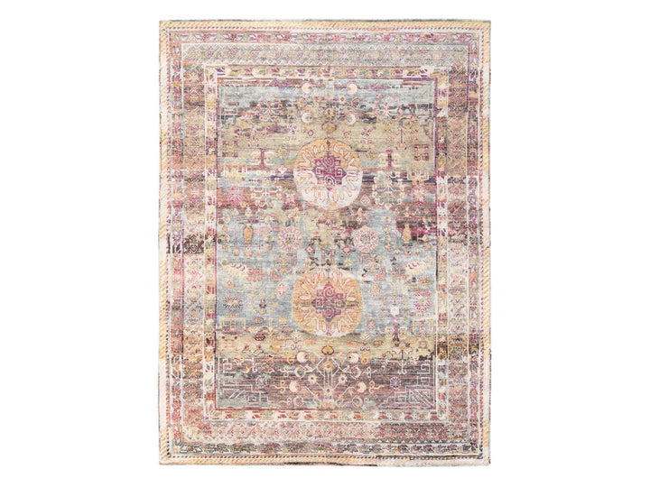 7'10" x 10'5" New Hand Knotted Pink Silk Rectangle Oriental Rug - MOA10278580