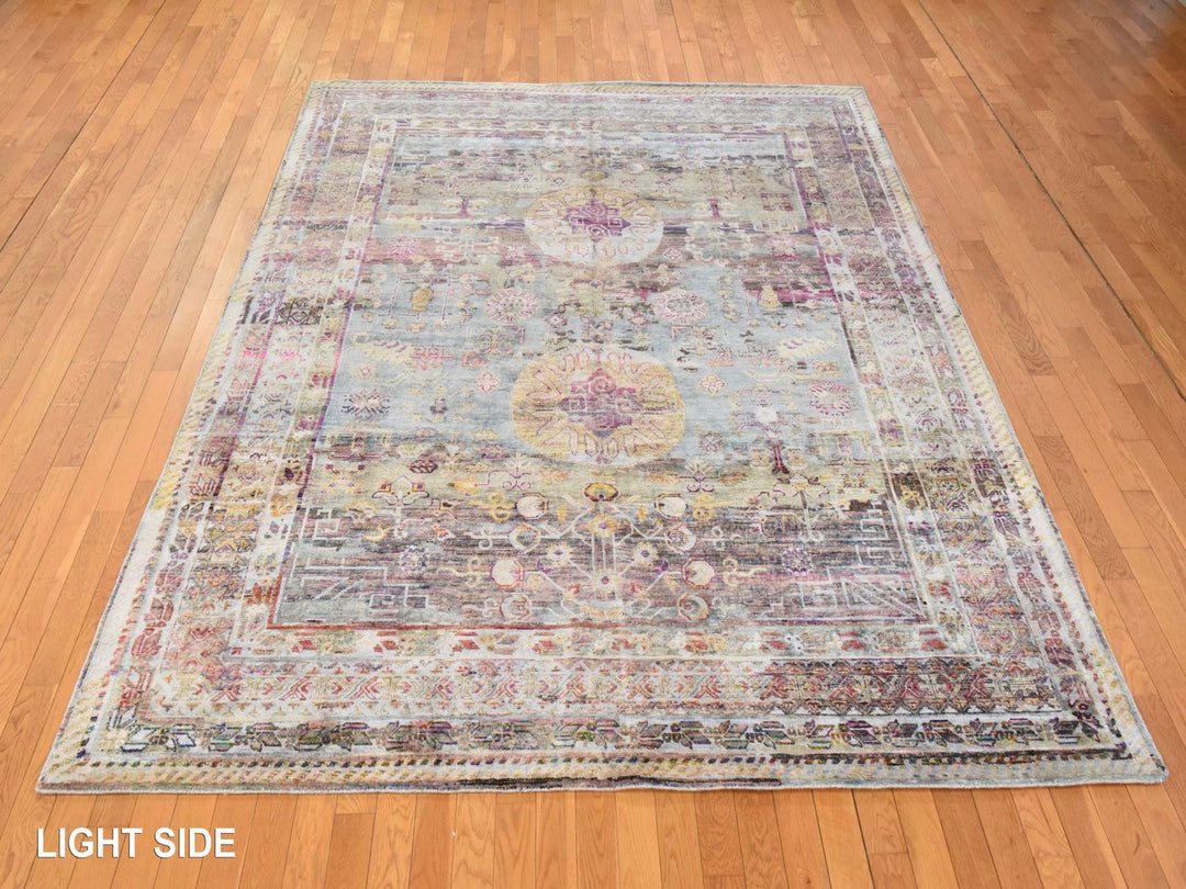 7'10" x 10'5" New Hand Knotted Pink Silk Rectangle Oriental Rug - MOA10278580