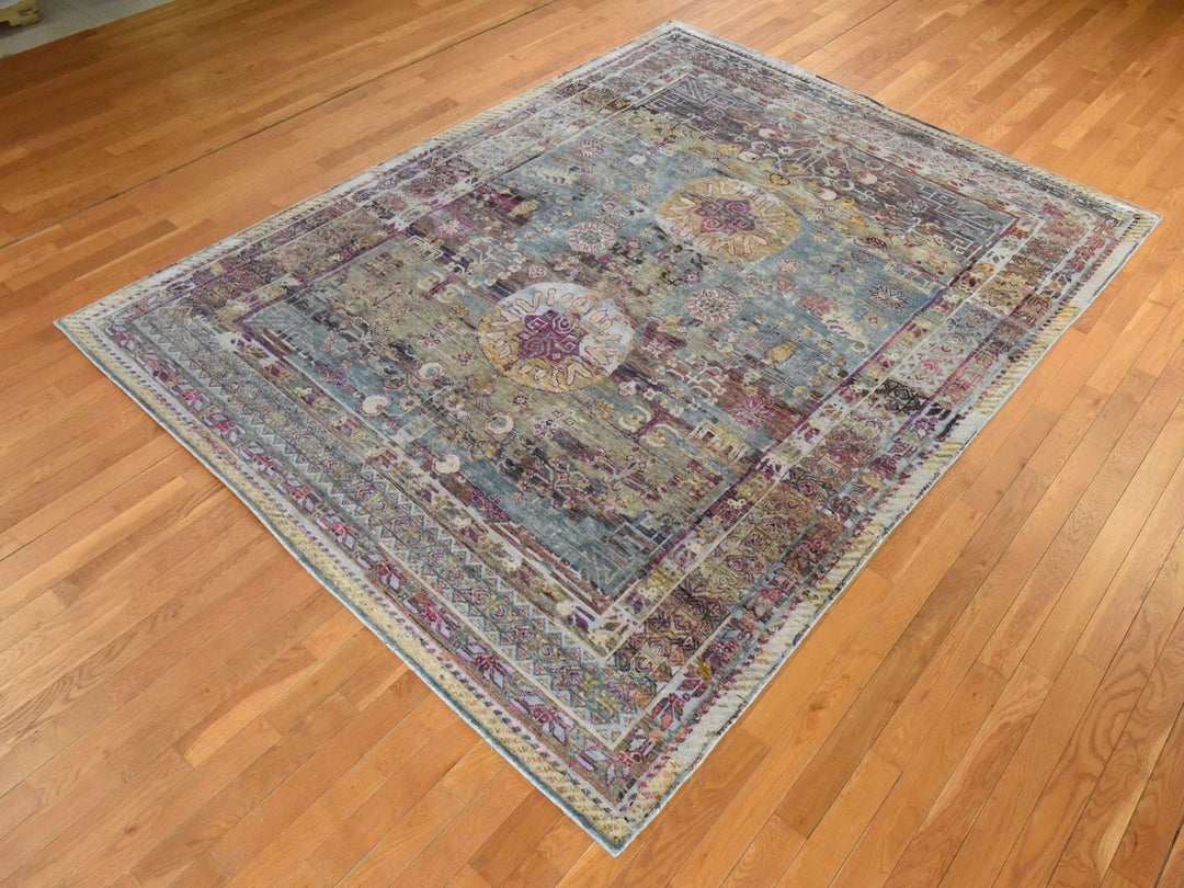 7'10" x 10'5" New Hand Knotted Pink Silk Rectangle Oriental Rug - MOA10278580