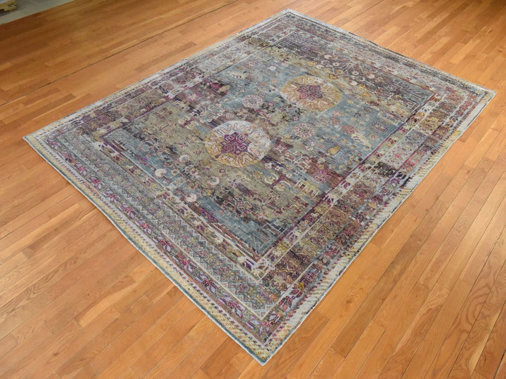 7'10" x 10'5" New Hand Knotted Pink Silk Rectangle Oriental Rug - MOA10278580