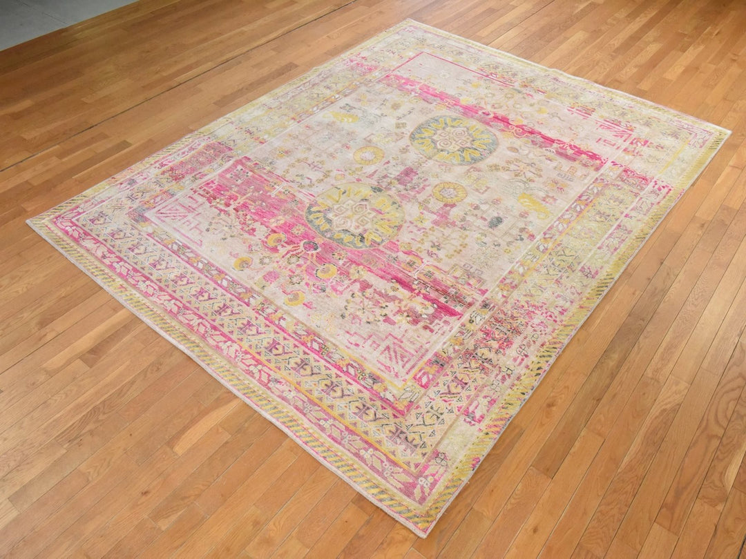 8'0" x 10'5" New Hand Knotted Pink Silk Rectangle Oriental Rug - MOA10278581