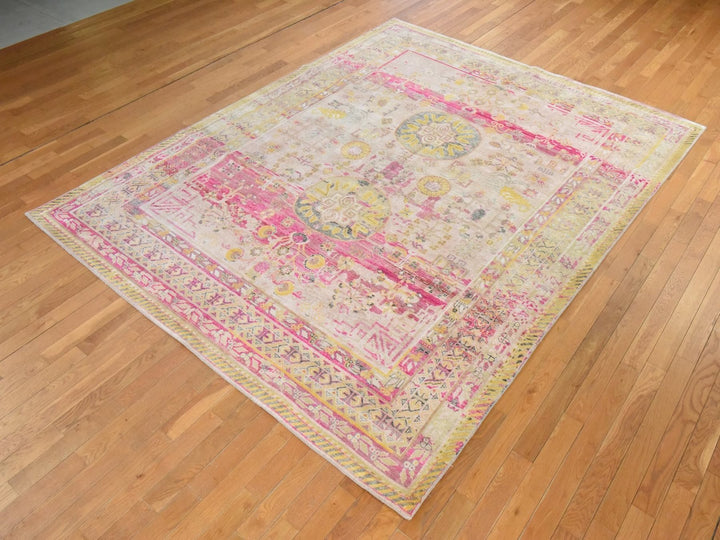 8'0" x 10'5" New Hand Knotted Pink Silk Rectangle Oriental Rug - MOA10278581