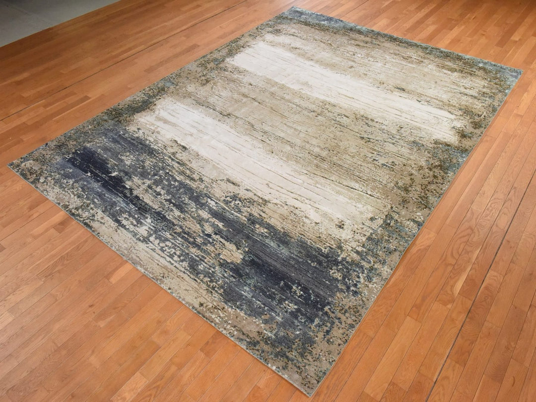 8'10" x 12'1" New Hand Knotted Brown Silk Rectangle Oriental Rug - MOA10278583