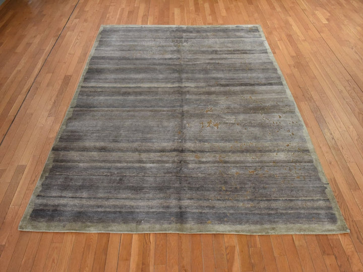 7'11" x 10'4" New Hand Knotted Grey Silk Rectangle Oriental Rug - MOA10278584