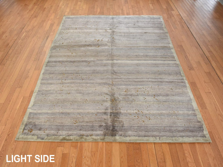 7'11" x 10'4" New Hand Knotted Grey Silk Rectangle Oriental Rug - MOA10278584