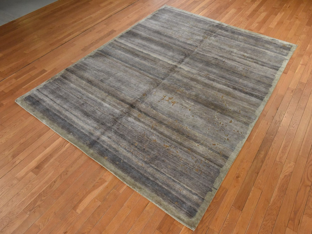 7'11" x 10'4" New Hand Knotted Grey Silk Rectangle Oriental Rug - MOA10278584