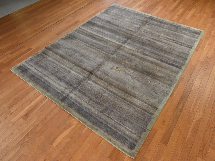 7'11" x 10'4" New Hand Knotted Grey Silk Rectangle Oriental Rug - MOA10278584