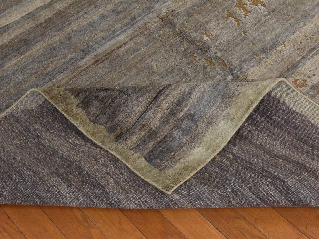 7'11" x 10'4" New Hand Knotted Grey Silk Rectangle Oriental Rug - MOA10278584