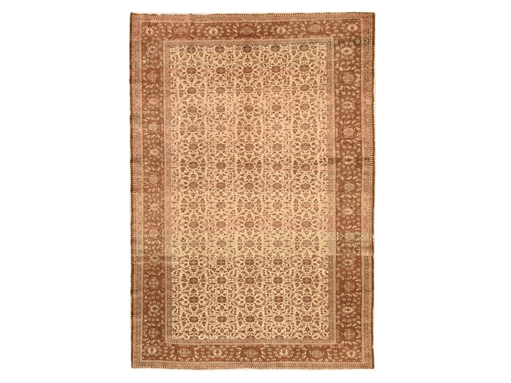 6'6" x 9'5" Vintage Hand Knotted Ivory Wool Rectangle Oriental Rug - MOA10278586