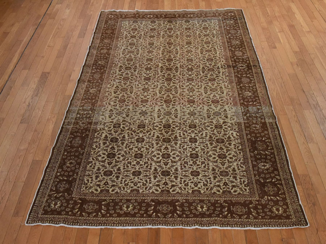 6'6" x 9'5" Vintage Hand Knotted Ivory Wool Rectangle Oriental Rug - MOA10278586