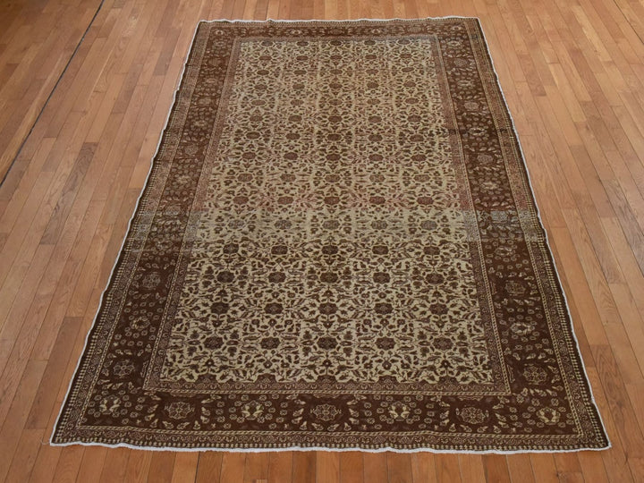 6'6" x 9'5" Vintage Hand Knotted Ivory Wool Rectangle Oriental Rug - MOA10278586