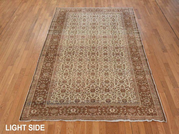 6'6" x 9'5" Vintage Hand Knotted Ivory Wool Rectangle Oriental Rug - MOA10278586