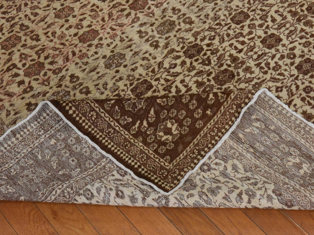 6'6" x 9'5" Vintage Hand Knotted Ivory Wool Rectangle Oriental Rug - MOA10278586
