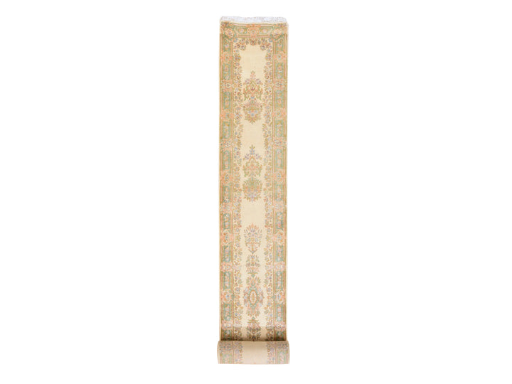 2'4" x 18'10" Vintage Hand Knotted Ivory Wool Runner Oriental Rug - MOA10278589