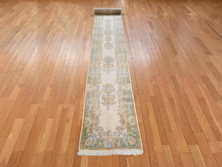 2'4" x 18'10" Vintage Hand Knotted Ivory Wool Runner Oriental Rug - MOA10278589