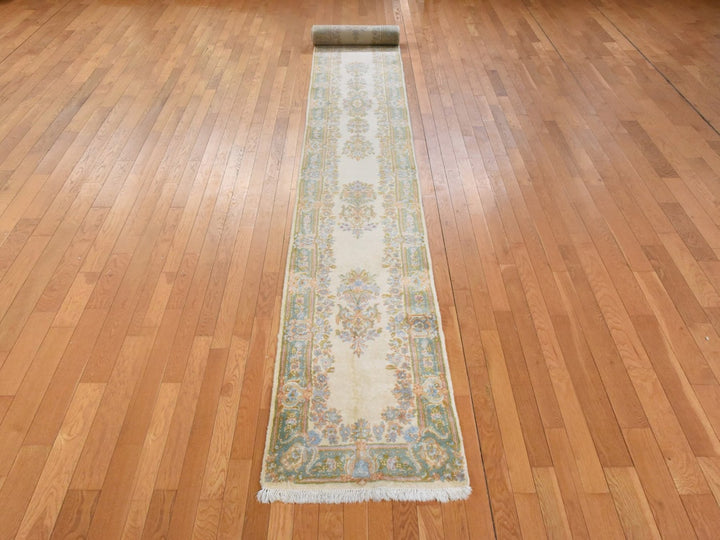 2'4" x 18'10" Vintage Hand Knotted Ivory Wool Runner Oriental Rug - MOA10278589