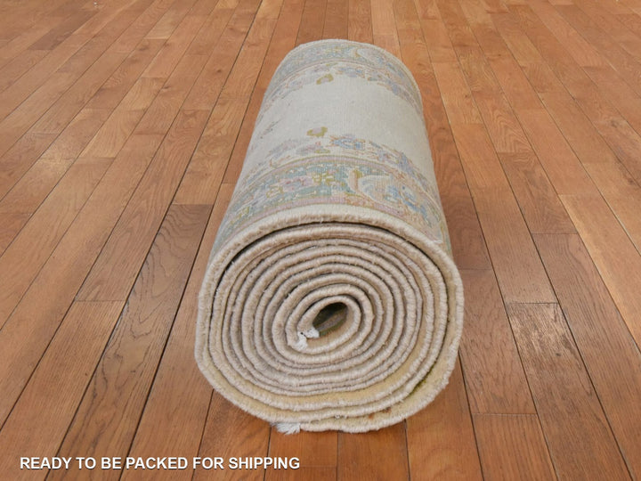 2'4" x 18'10" Vintage Hand Knotted Ivory Wool Runner Oriental Rug - MOA10278589