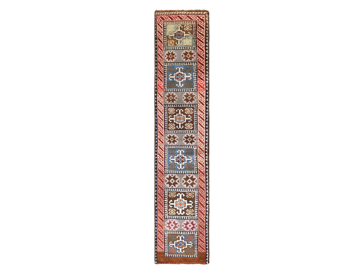 1'8" x 8'0" Vintage Hand Knotted Grey Wool Runner Oriental Rug - MOA10278591