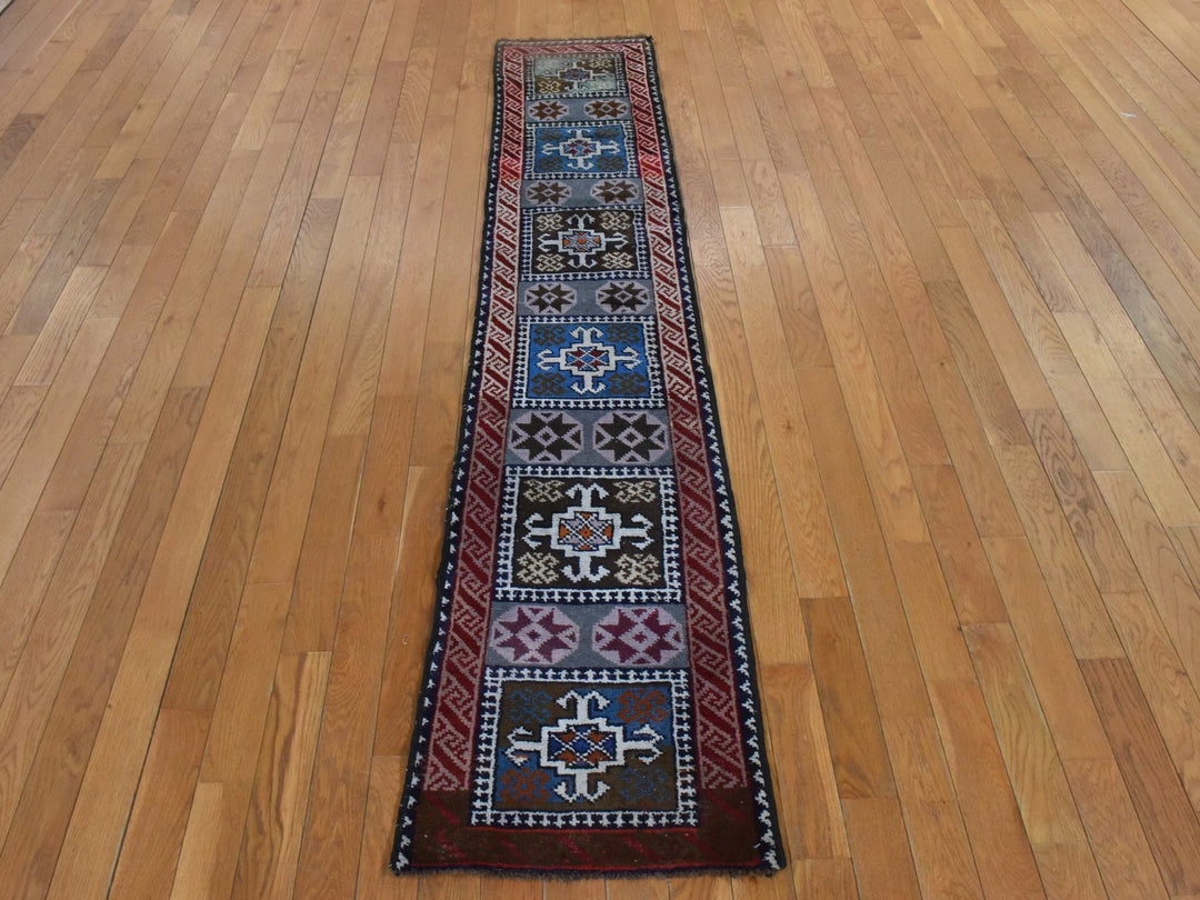 1'8" x 8'0" Vintage Hand Knotted Grey Wool Runner Oriental Rug - MOA10278591