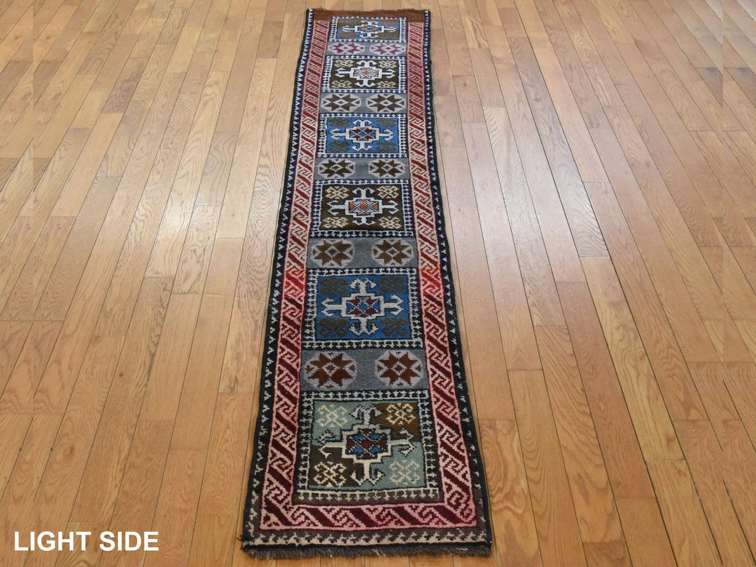 1'8" x 8'0" Vintage Hand Knotted Grey Wool Runner Oriental Rug - MOA10278591