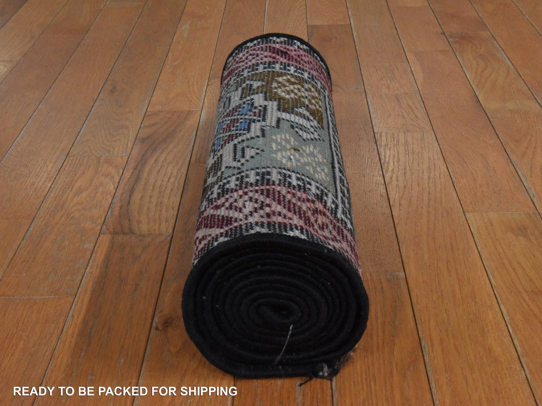 1'8" x 8'0" Vintage Hand Knotted Grey Wool Runner Oriental Rug - MOA10278591